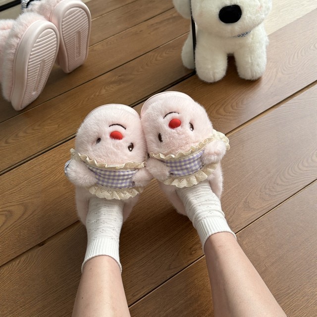 
Cute cartoon butter bear furry slippers for women autumn and winter new outer wear thick-soled home warm anti-slip cotton slippers