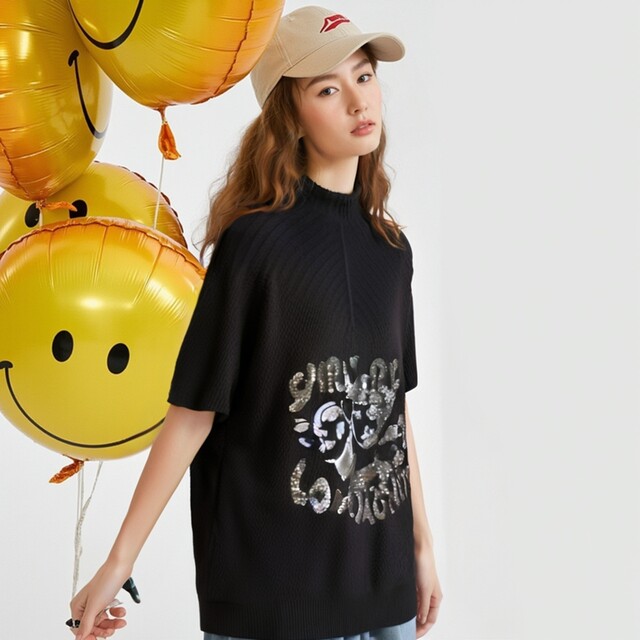 Sweater women's spring, autumn and winter medium-length hip rabbit velvet pullover base shirt slim temperament solid color sequin thin knitted sweater
