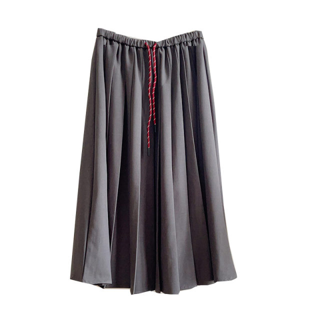 Thirteen Lines Autumn New Korean version solid color Korean version rubber waist pleated skirt mid-length women's skirt lace-up versatile umbrella skirt