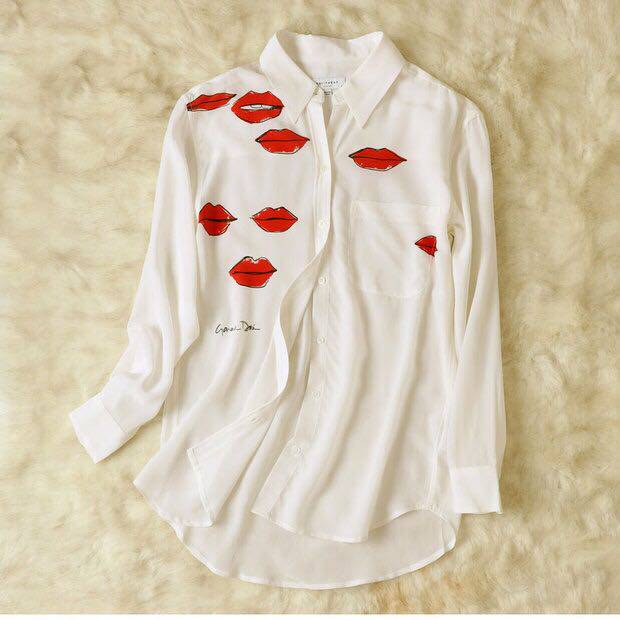 Large size women's LS EQUIOMENT shirt casual loose white silk printed shirt silk popular direct sales