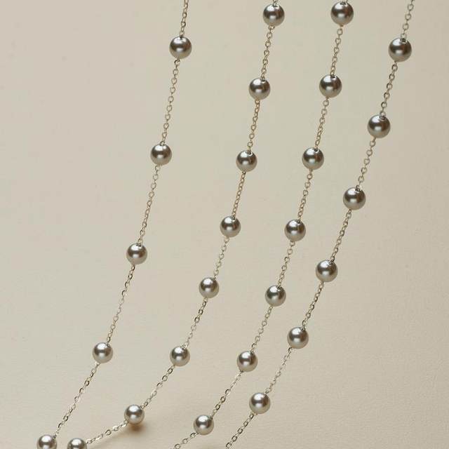 AHCHOO niche Jingshe style long S925 sterling silver necklace is really hemp silver gray pearl sweater chain can be folded