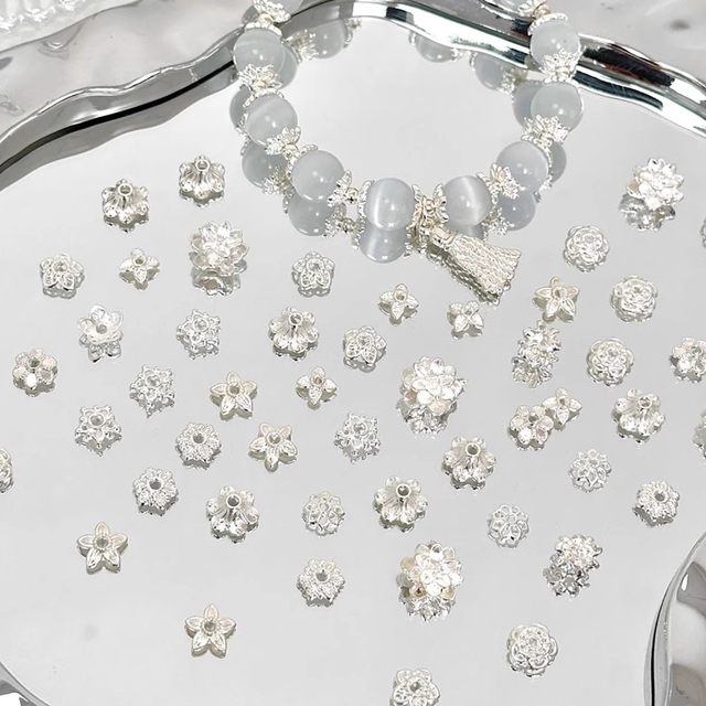 Bright silver alloy flower holder lotus beaded diy necklace bracelet spacer beads spacer handmade jewelry accessories