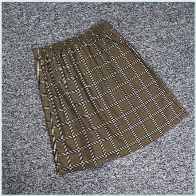 2021 Spring Designer Large S Series Yi Jiaren Discount Women's Button Decoration Checkered Literary Short Skirt