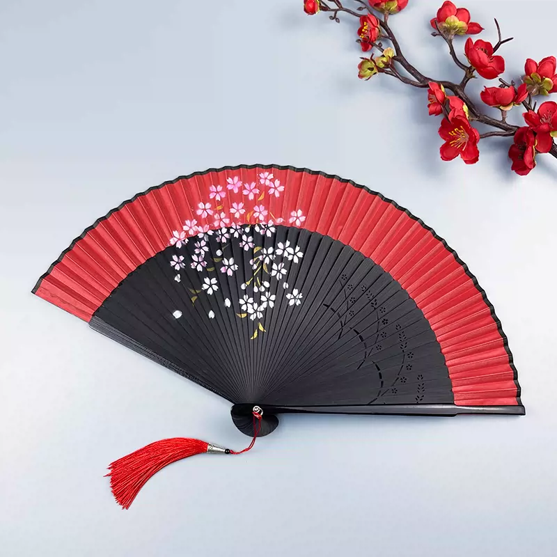 大红色扇子折扇中国风女式夏季古风古典可跳舞蹈工艺手绘