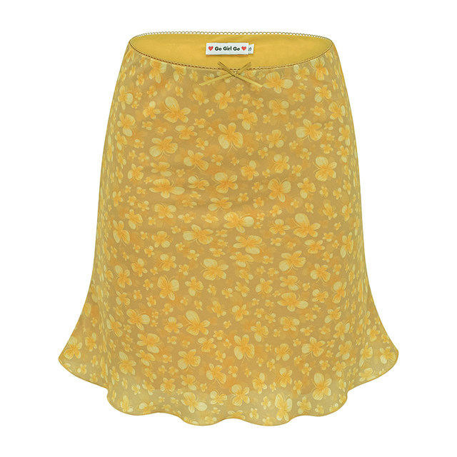 
Go Girl Go Homemade American Retro Yellow Butterfly Print Short Skirt for Women in Summer A-line Skirt