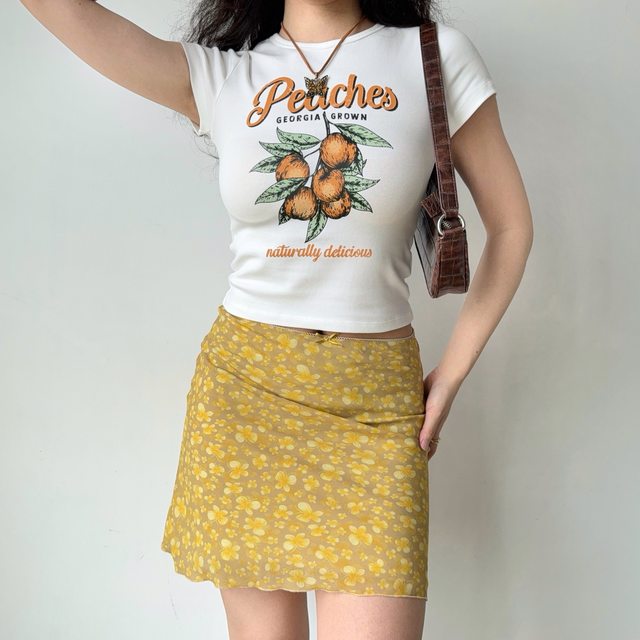 
Go Girl Go Homemade American Retro Yellow Butterfly Print Short Skirt for Women in Summer A-line Skirt