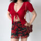 GO GIRL Go homemade retro European and American rose printed mesh skirt high waist bag hip short skirt female A -character skirt