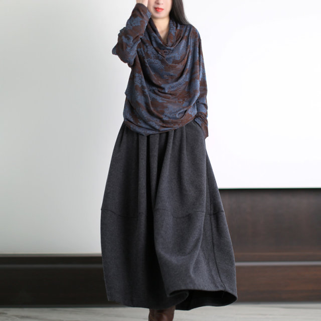 Xifeng brand autumn and winter wool cocoon skirt pineapple skirt versatile flower bud long skirt high-end Australian wool trumpet skirt