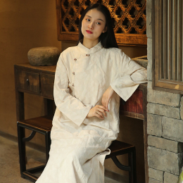 Original Chinese-style Zen-style tea dress autumn and winter a new Chinese-style art and art improvement cheongsam flannelette dress