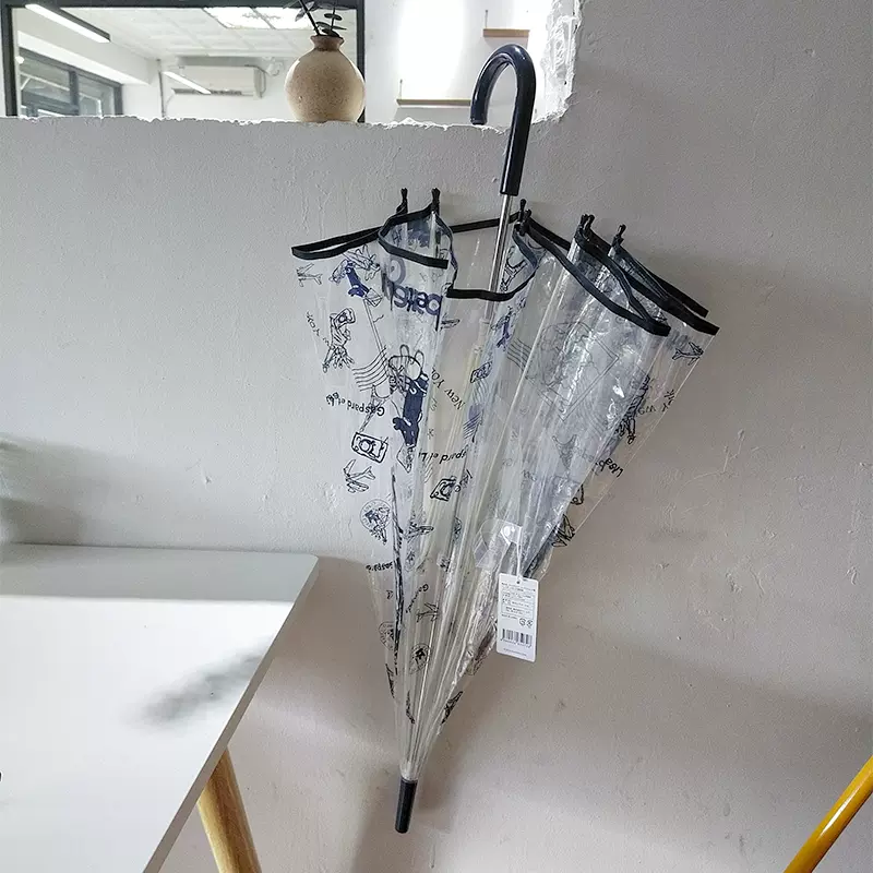 日本外贸POE环保塑料冬季遮雪伞玻纤抗风卡通拱形学生透明长柄伞- Taobao