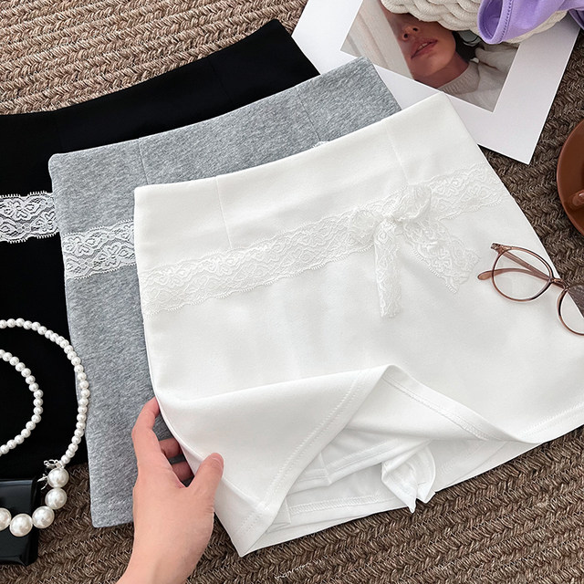 Sweet design lace lace bow with high waist slim skirt anti-exposure short skirt hip-cover skirt for women summer