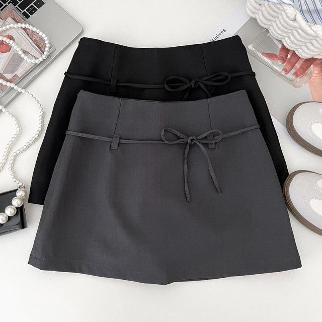 Korean version of sweet age-reducing lace-up bow with high waist slim skirt anti-exposure short skirt hip-covered skirt for women in summer