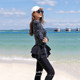 Conservative quick -drying skirt -like long -sleeved long pants Thai beach sunscreen men's and women's sports swimwear
