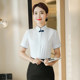 White short-sleeved shirt women's design stand-up collar shirt hotel front desk work clothes professional clothing ethnic style top plus velvet