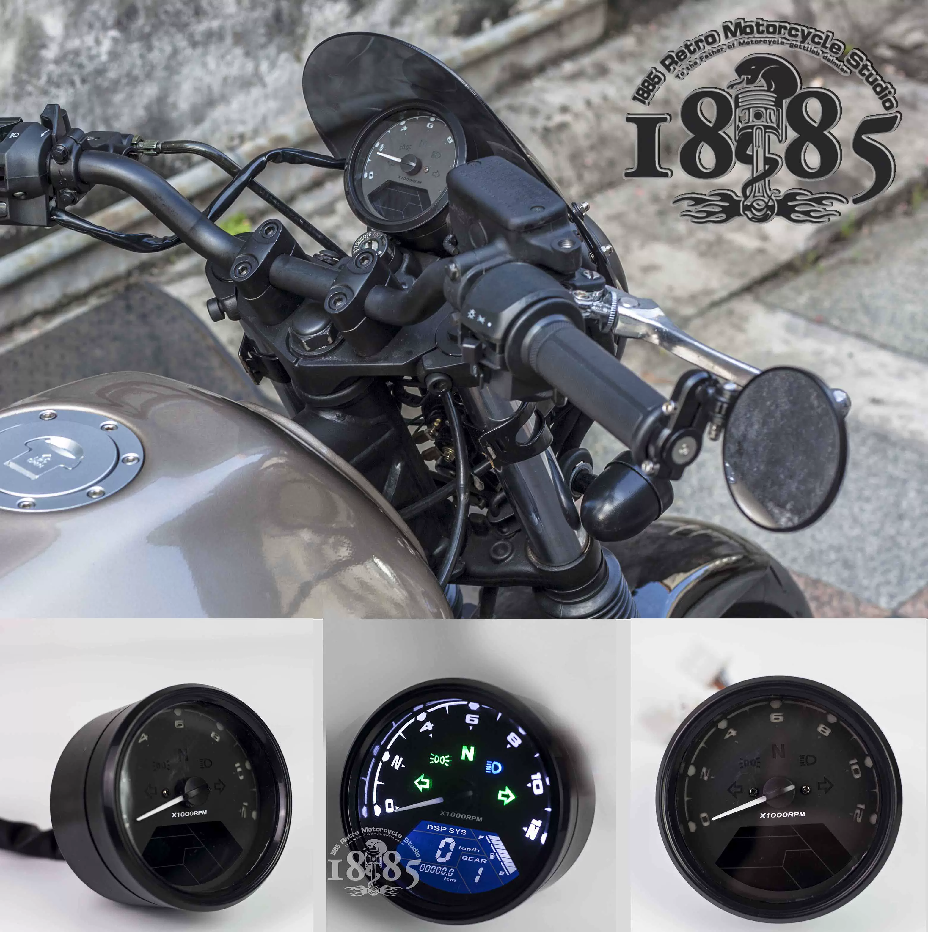 Cb400摩托车液晶仪表改装通用里程表转速油表xjr400复古液晶仪表