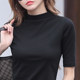 Middle-collar pure cotton solid color short-sleeved T-shirt for women with five-point sleeves large size slim base T-shirt half high collar middle-aged mother