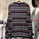 Japanese retro round neck pullover contrasting color spliced ​​striped sweater for women in autumn lazy style long-sleeved sweater fashionable