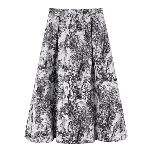 Migu retro ink painting skirt spring and autumn printed skirt women's A-line skirt high waist large hem skirt slim pleated skirt