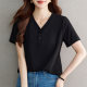 Purple V-neck Short-sleeved T-shirt for women 2025 new summer hot women's loose high-end front shoulder half-sleeved tops
