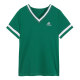 Green V-neck Short-sleeved T-shirt for women 2024 summer new half-sleeved loose and fashionable shoulder top high-end T-shirt
