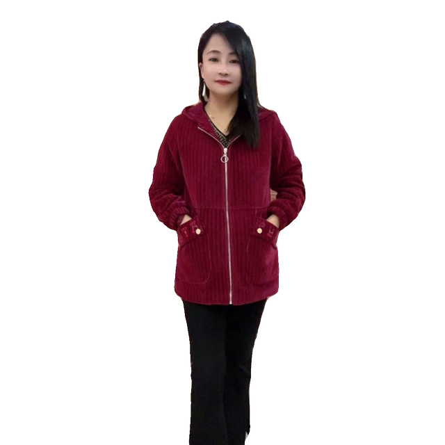 New thickened corduroy jacket for women simple casual hooded coat loose plus fat mother suit autumn style