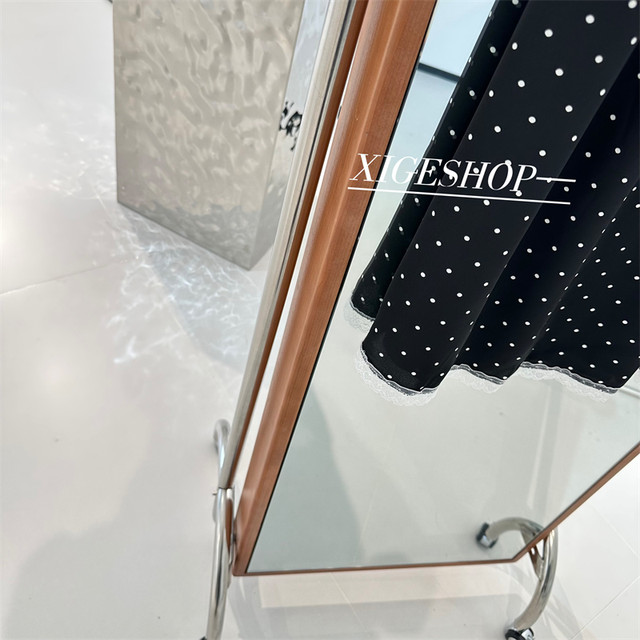 Polka dot lace lace skirt for women for elastic waist tied with streamers sweet niche A-line mid-length satin skirt summer
