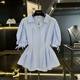Large size waist-retracting puff sleeve white shirt short-sleeved women's 2025 new fat mm high-end and beautiful half-sleeved top
