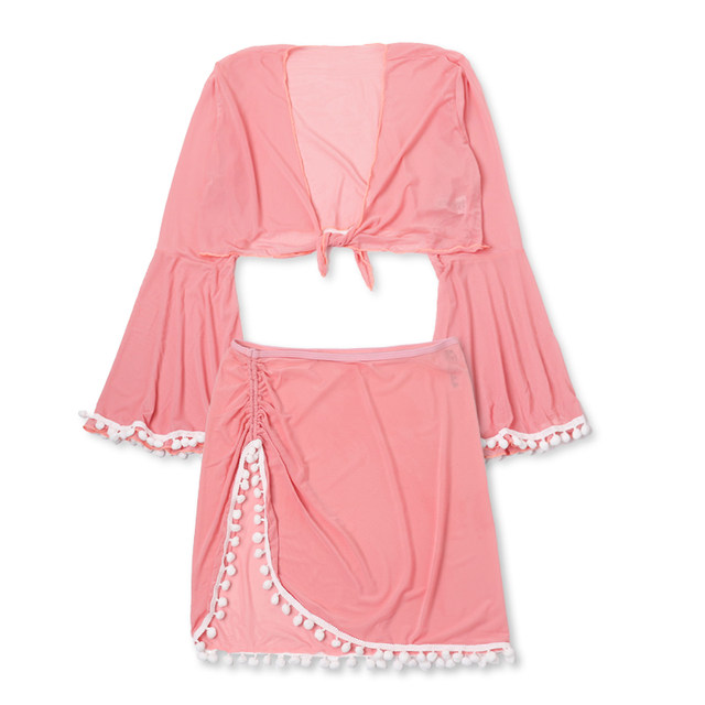 Foreign trade export girls split swimsuits sweet pink student girls triangle bikini big children's shirt swimsuit
