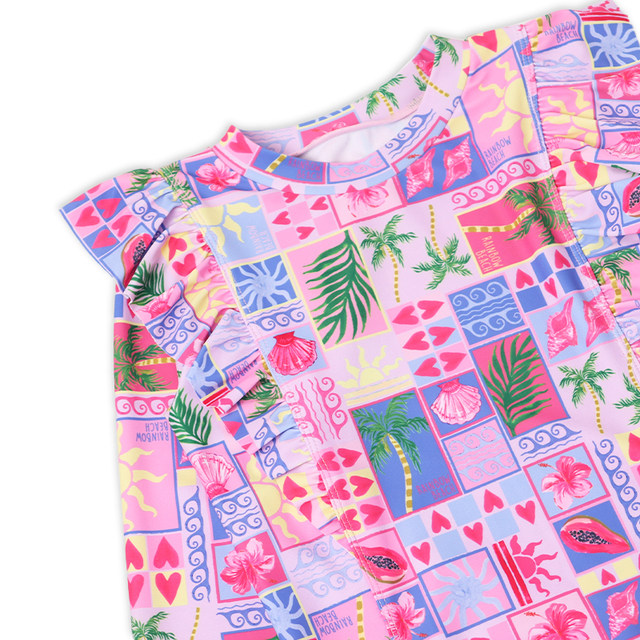 Export single children's split swimsuit long-sleeved sun protection girl's triangle split swimsuit sweet plaid swimsuit for children