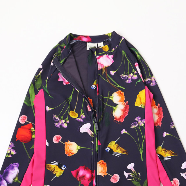 Foreign trade children's split swimsuit girl zipper long -sleeved sunscreen surfing service three -piece girl floral bikini
