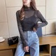 Large size fat girl turtleneck mesh base shirt for women in spring and autumn bright silk fashionable inner lace gauze top small shirt