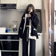 Plus size fat girl black sweater coat women's spring, autumn and winter new V-neck Japanese style lazy college style knitted cardigan
