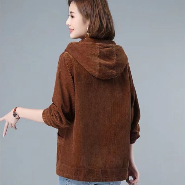 
New corduroy women's jacket for spring and autumn, casual loose and thin, middle-aged and elderly mother's jacket for women
