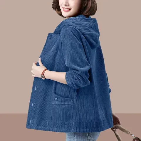 
New corduroy women's jacket for spring and autumn, casual loose and thin, middle-aged and elderly mother's jacket for women