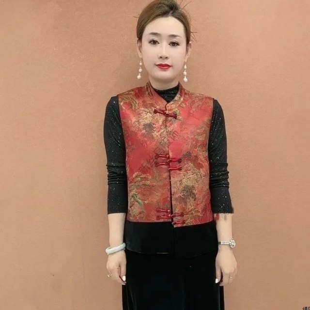 National style velvet splicing vest for women 2025 autumn new style young mother wear new Chinese style plate button waistcoat top