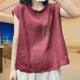 Summer large size loose solid color round neck sleeveless top linen T-shirt casual vest literary shirt for women