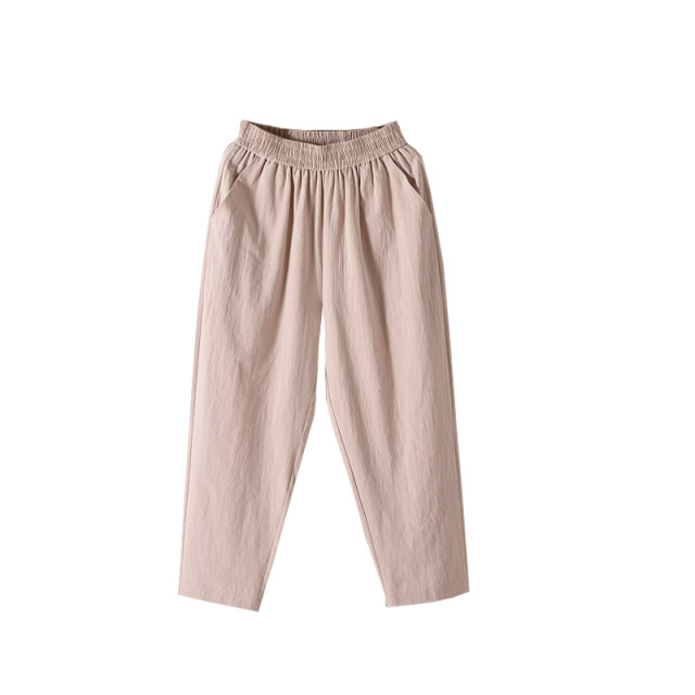 Cotton and linen harem pants for women for summer thin loose large size high waist versatile casual straight white nine-point mother women's pants