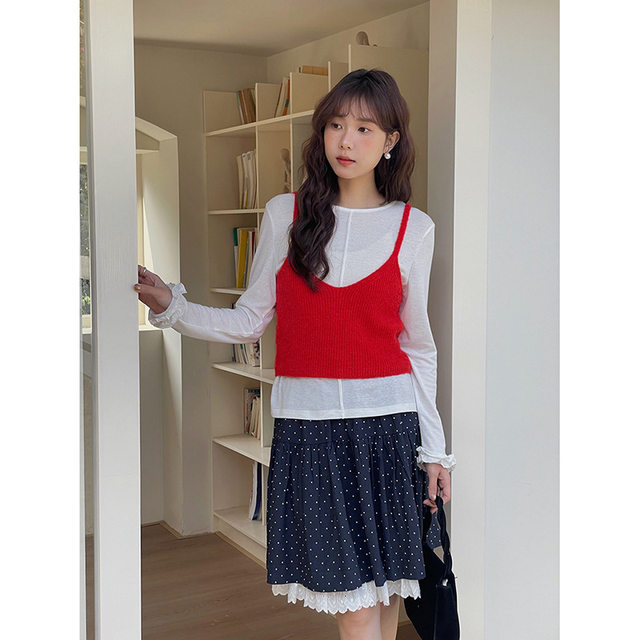 Geming Korean-style layered wool knitted suspenders for women's spring new pit vest J744B
