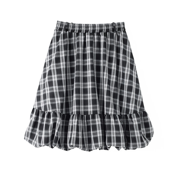 FANLE STUDIOS Autumn and winter retro MIU style flower bud mid skirt high waist temperament casual A-line plaid skirt