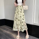 Ruffled floral skirt for women in summer 2025 new ink printing mid-length one-piece hip-pack chiffon skirt