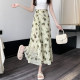 Ruffled floral skirt for women in summer 2025 new ink printing mid-length one-piece hip-pack chiffon skirt
