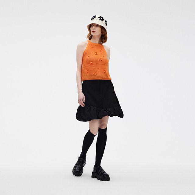 SU Masfilsu skirt women's spring splicing irregular ruffled short skirt A-line flower bud skirt