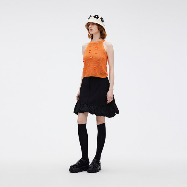 SU Masfilsu skirt women's spring splicing irregular ruffled short skirt A-line flower bud skirt