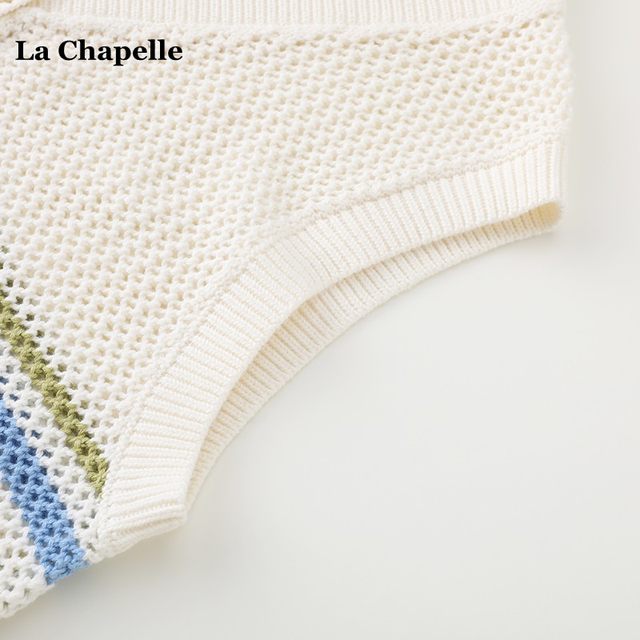 La Chapelle Colorful Striped Knitted Vest Women's Spring and Summer V-neck Hollow Cardigan Top

