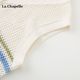 La Chapelle Colorful Striped Knitted Vest Women's Spring and Summer V-neck Hollow Cardigan Top
