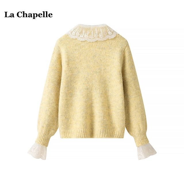 La Chapelle/La Chapelle sweet lace knitted cardigan for women winter new doll collar sweater