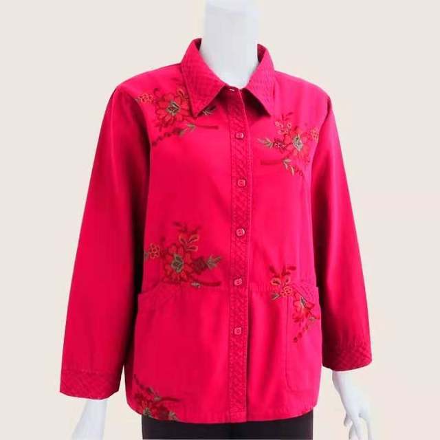 
Middle-aged and elderly mothers wear pure cotton long-sleeved shirt loose large size grandma old man full cotton embroidered shirt cardigan top
