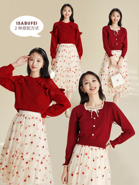 Yishabufeiduo dyed autumn mesh skirt mid-length embroidered umbrella skirt puffy pleated skirt for women