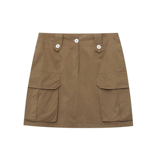 American street style niche retro work clothes double pocket design high waist A-line short skirt SN7274