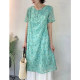 Porcelain pure cotton floral mid-length top double-layer impervious literary retro print loose single-wearing dress